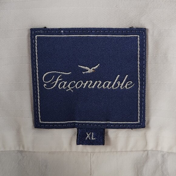 Faconnable XL Cotton Button-Down Striped White French Long Sleeve Shirt Mens - Picture 10 of 16